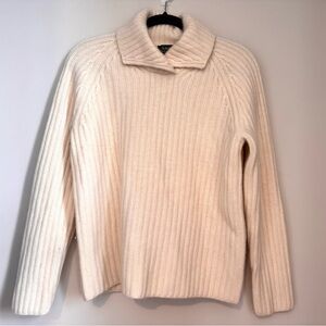 Lauren Ralph Lauren Ribbed Shawl Collar Wool-Blend Sweater – Cream– Size S